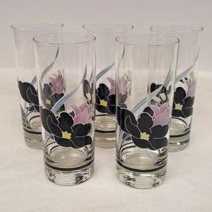 Vintage Luminarc France  " Anais" floral design set of 5  "TomCollins" glasses